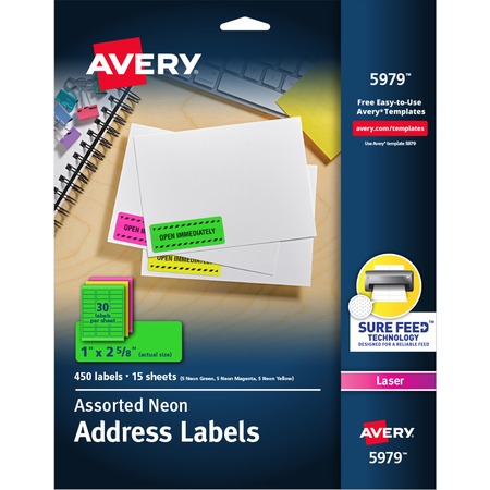 Etiqueta 1" x 2-5/8" Laser Verde Neon Avery con 750 