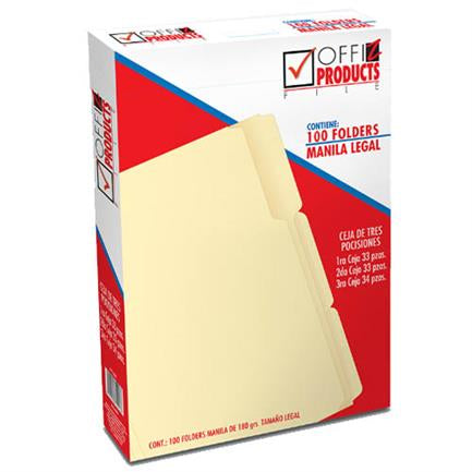 Folder Tamaño Legal Manila 1T 3 Cejas Offiz con 100