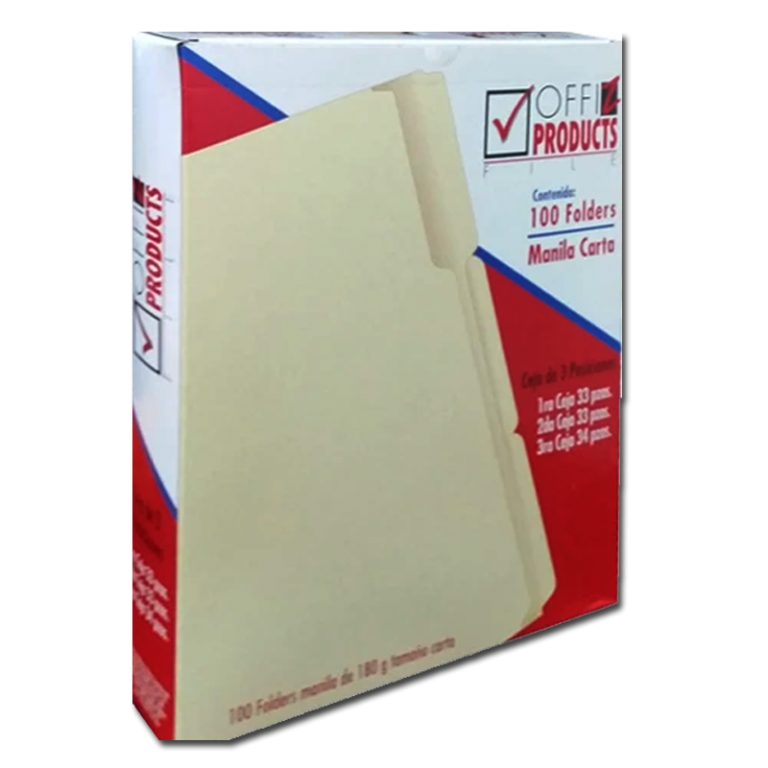 Folder Tamaño Carta Manila 1T 3 Cejas Offiz con 100