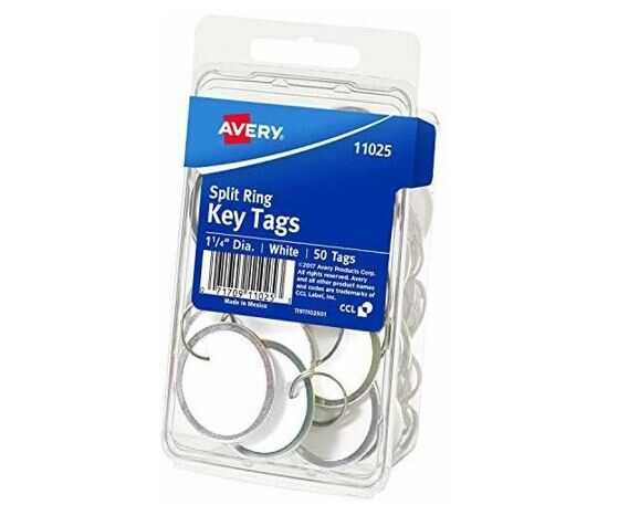 Llavero Aro Metal Redondo 1-1/4" Diametro Carton Blanco Avery con 50