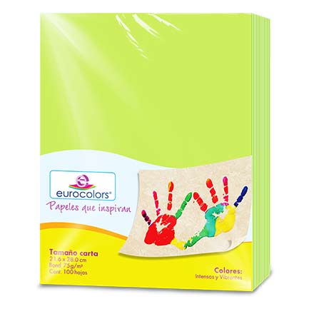 Papel Bond Tamaño Carta Verde Limon Eurocolors con 100 Hojas  