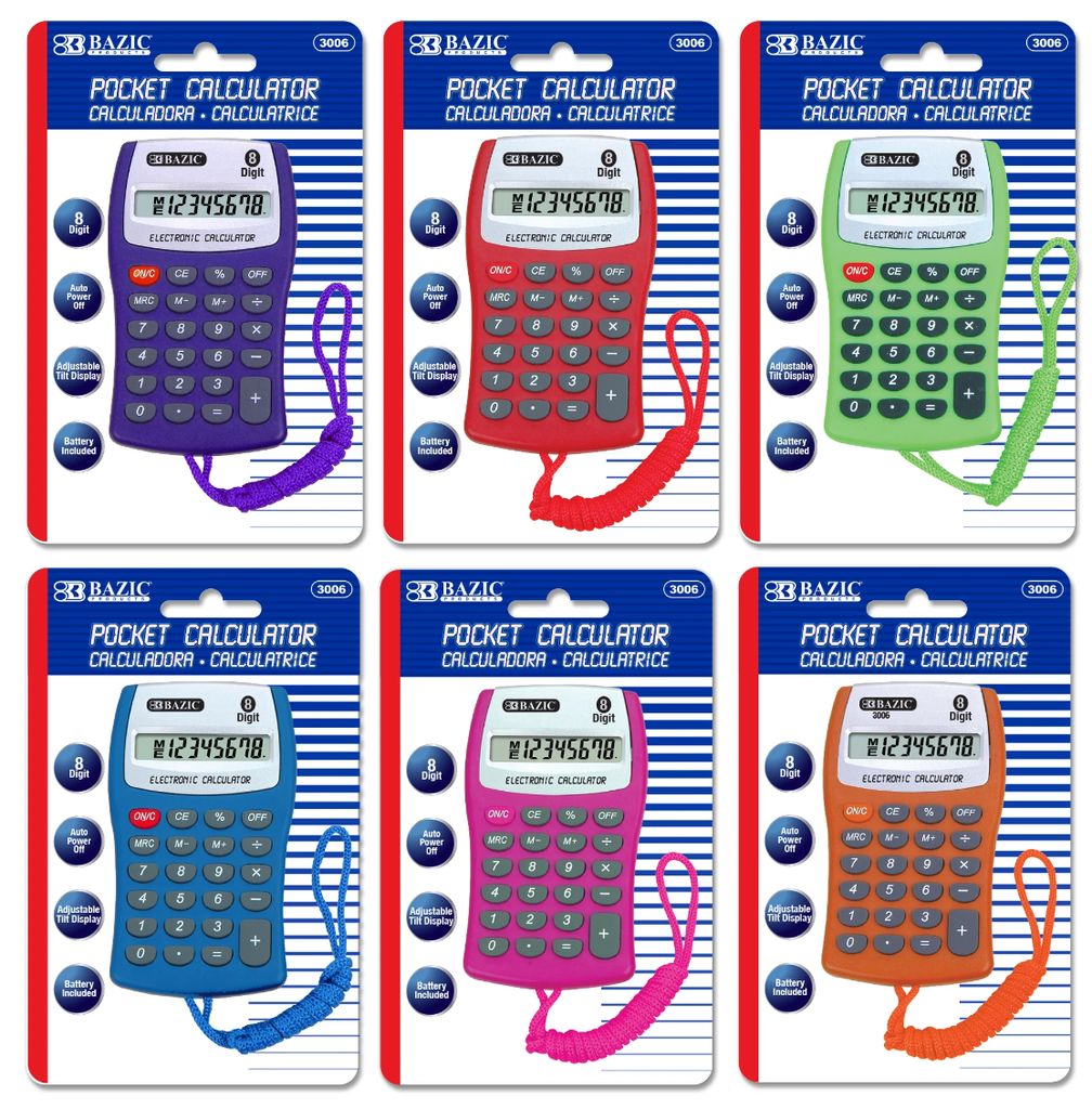 Calculadora 8 Digitos Bolsillo con Cordon Bazic