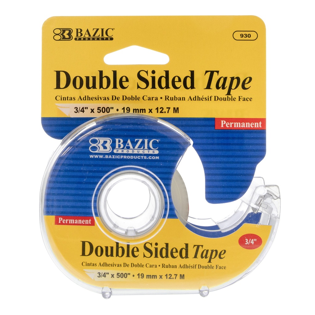Cinta Adhesiva Doble Lado con Despachador 3/4'' x 500'' Bazic 