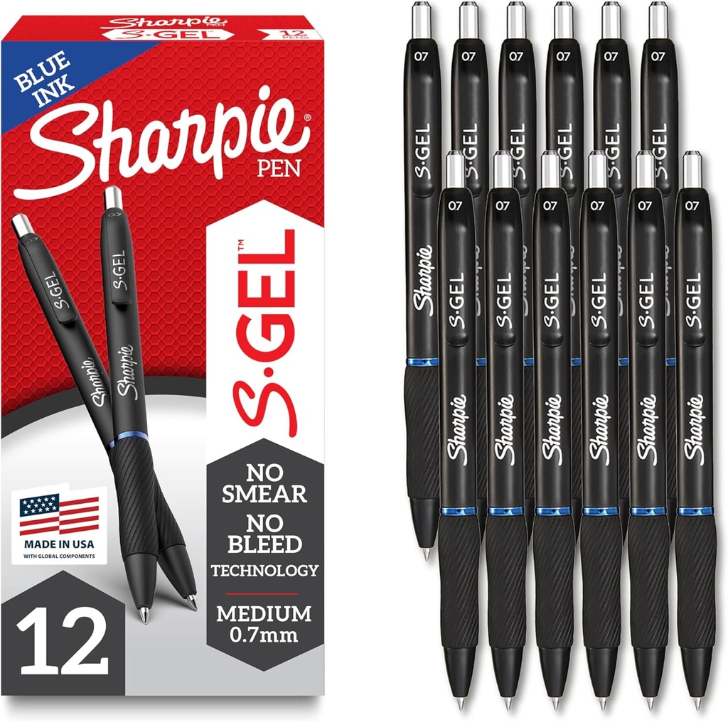Pluma Sharpie Pen S-Gel Punta Fina 0.7 mm Azul con 12