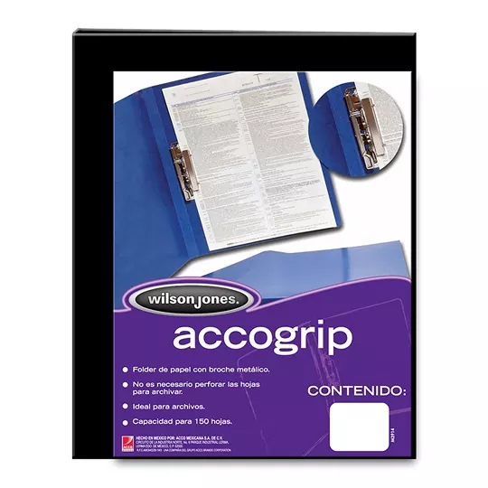 Folder Accogrip Tamaño Carta Negro Broche Metal con Palanca Wilson Jones con 4