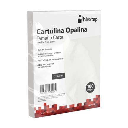 Cartulina Opalina Blanca Tamaño Carta 225 g Nextep con 100 