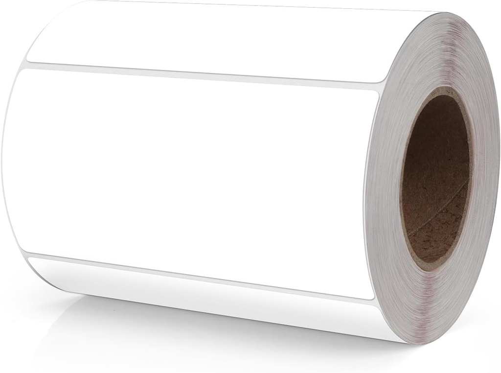 Etiqueta en Rollo Rectangular de Vinilo 4''x2'' Blanca Con 500