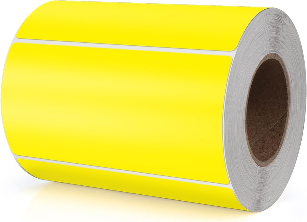 Etiqueta en Rollo Rectangular de Vinilo 4''x2'' Amarilla Con 500
