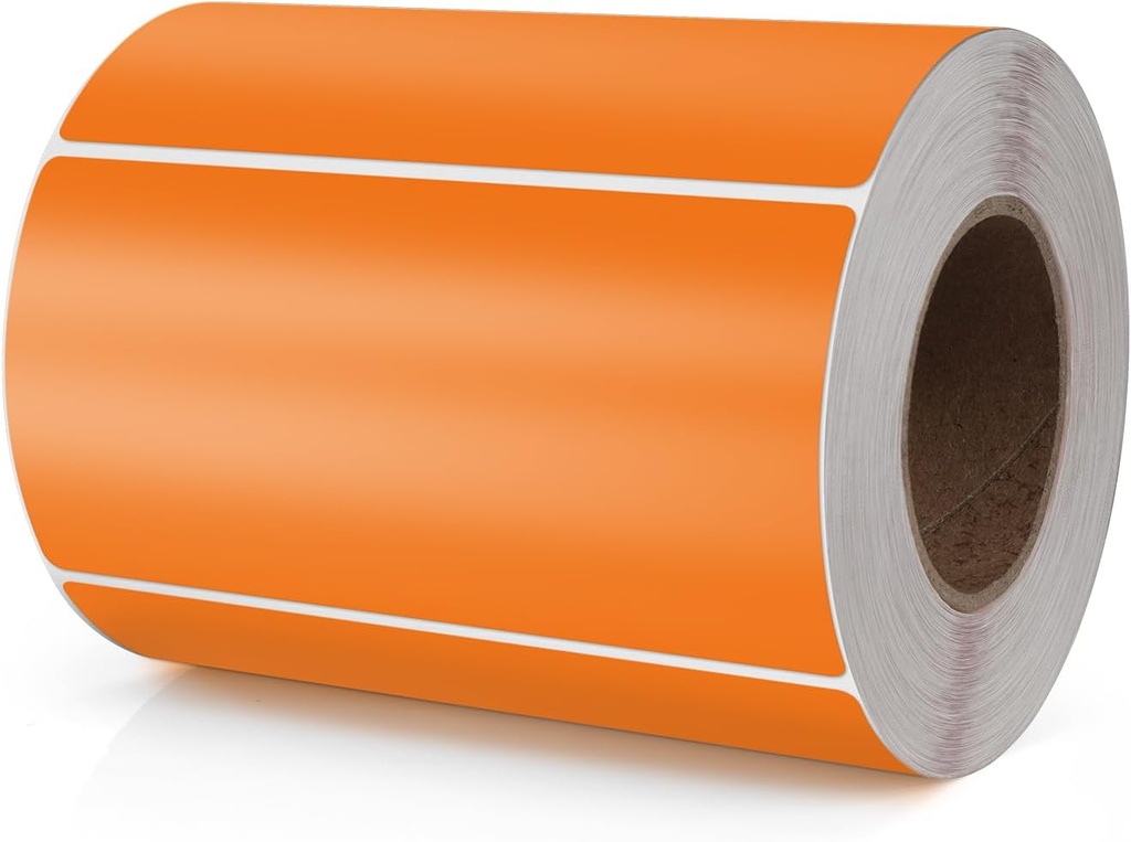 Etiqueta en Rollo Rectangular de Vinilo 4'' x 2'' Naranja con 500