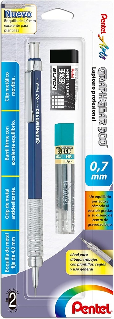 Lapicero Mecanico 0.7 MM Pentel GraphGear 500 Con Repuestos