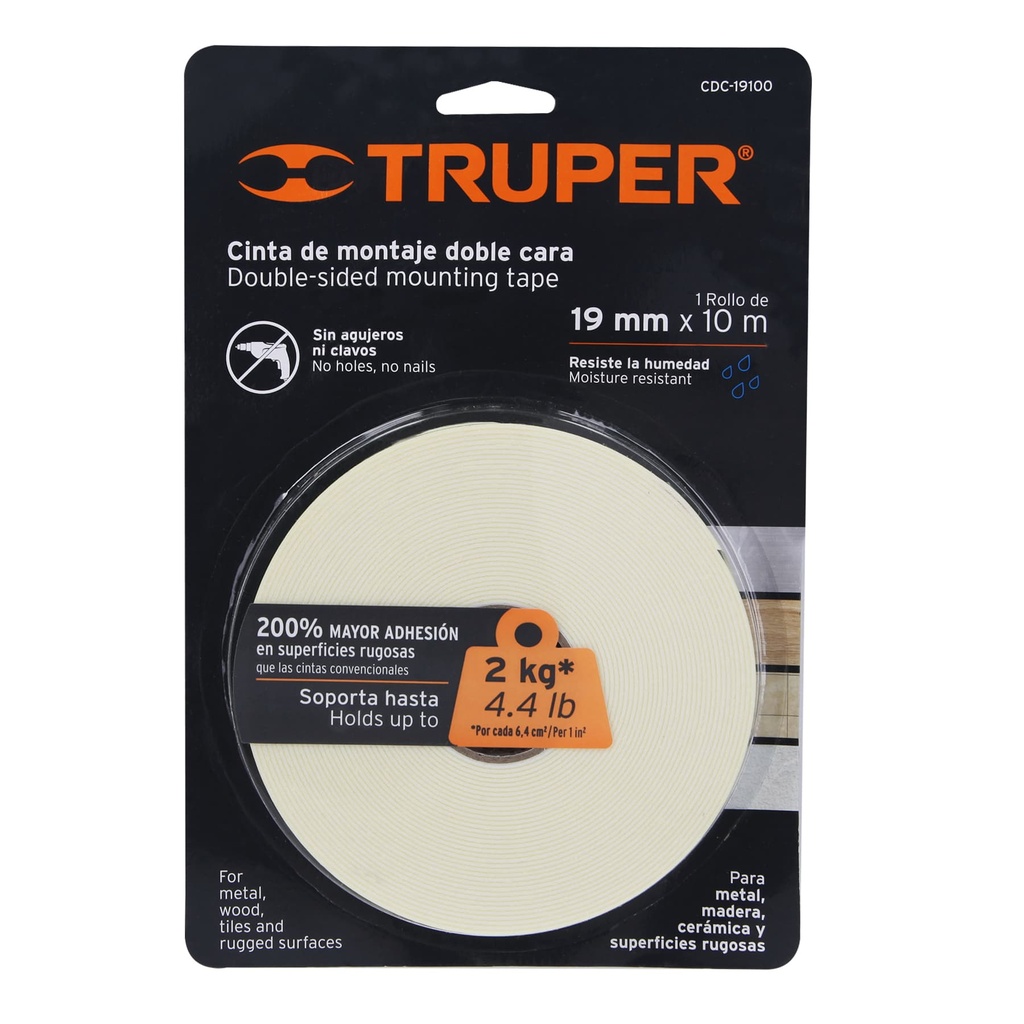 Cinta Adhesiva Doble Lado 3/4" x 10.9yd (19mm x 10m) Truper 