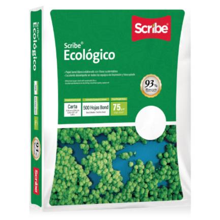 Papel Bond Tamaño Carta Blanco Scribe Ecologico 8.5'' x 11" 75 gr 93% Blancura con 500 Hojas  