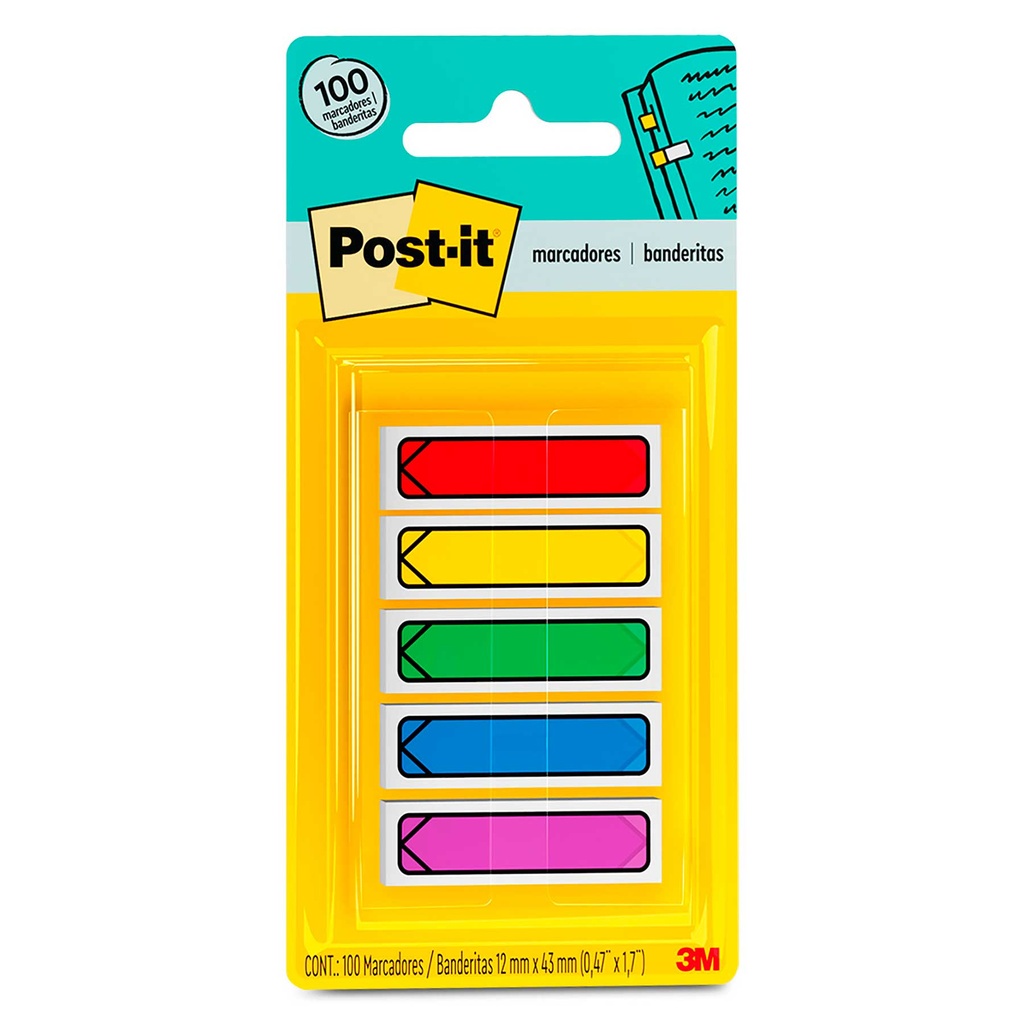 Banderitas Mini Tipo Flecha Post-It #684-ARR1 Adhesivas con 5 Colores de 20 por Color Paquete con 100  