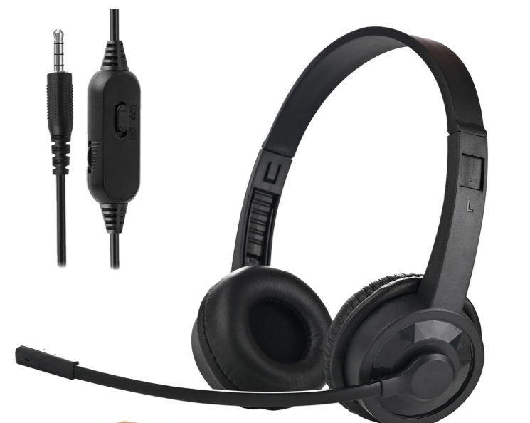 Auricular con microfono color negro con cable y conector de 3,5 mm 