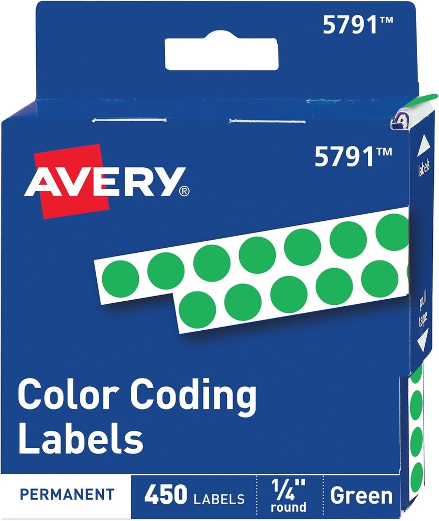 Etiqueta Redonda 1/4" Verde Rey Removible Avery con 450  