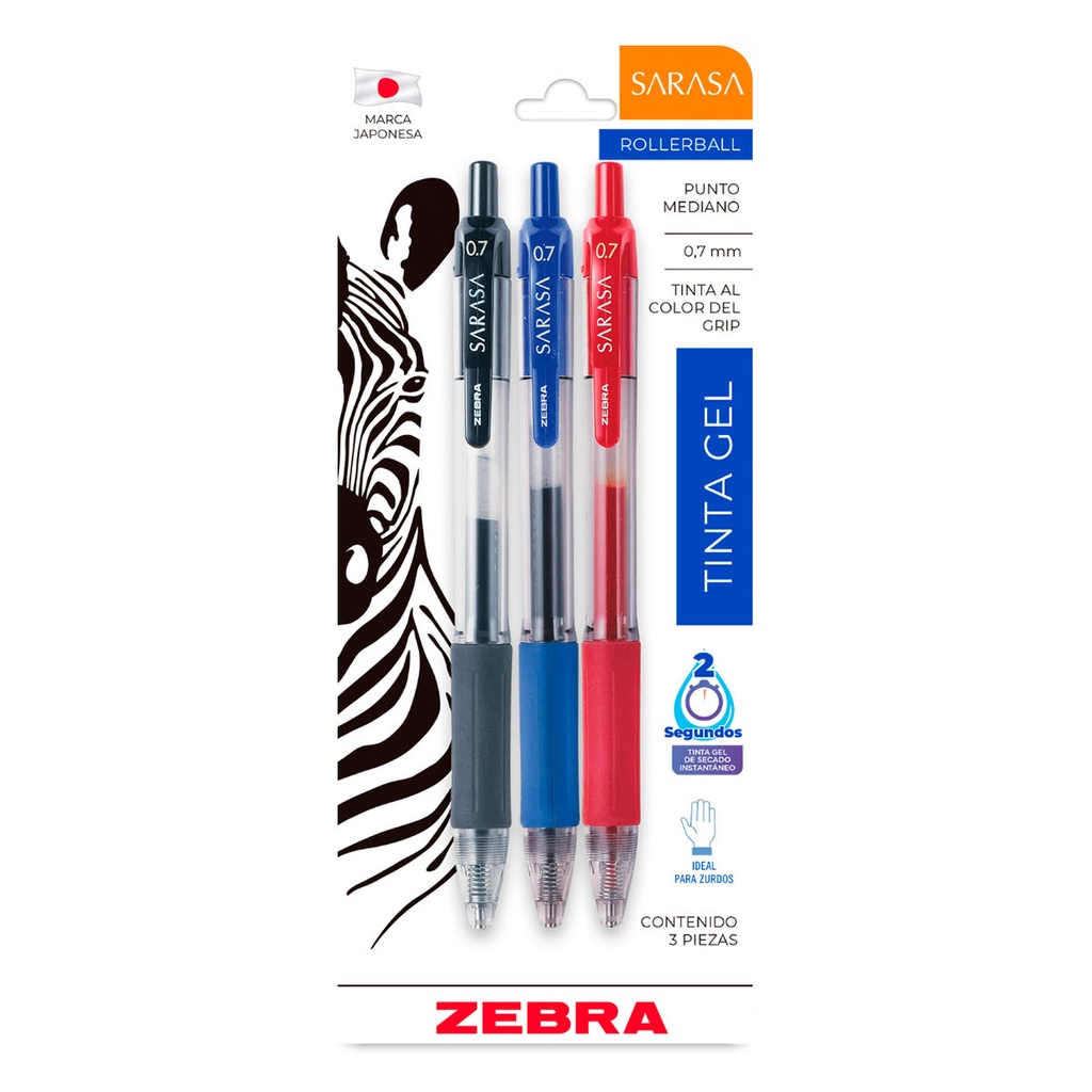 Pluma Zebra Sarasa Gel Punta 0.7mm mediano con 3 colores