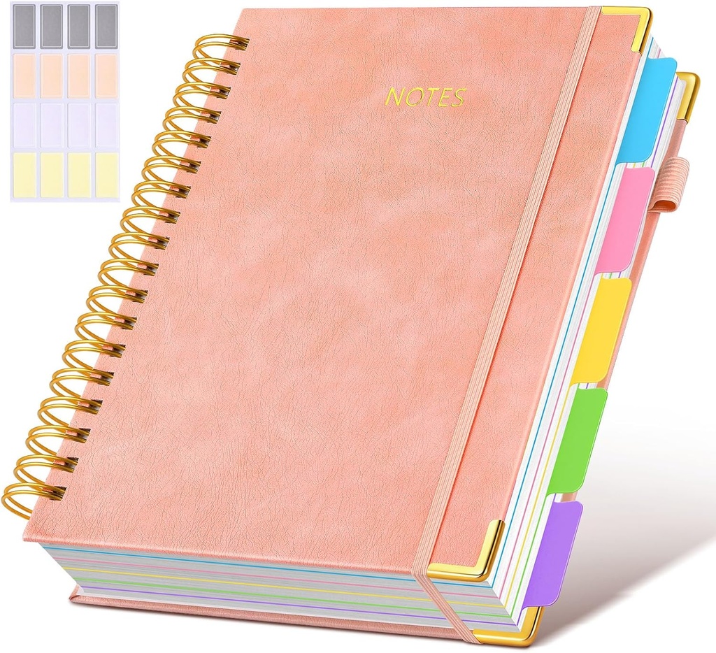 Libreta en espiral con tapas duras y pestañas de divisores removibles, 300 páginas
