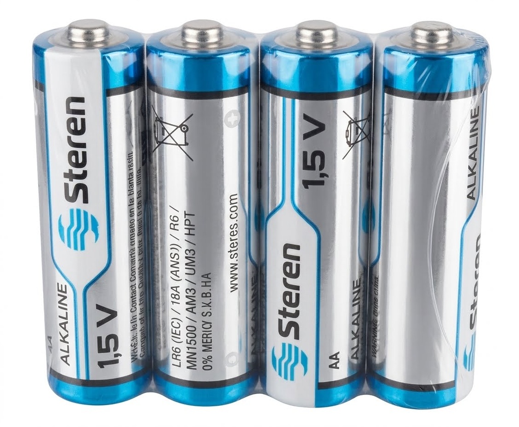 Bateria Steren Alcalinas Tipo AA 1.5V, paquete c/4 pzas 