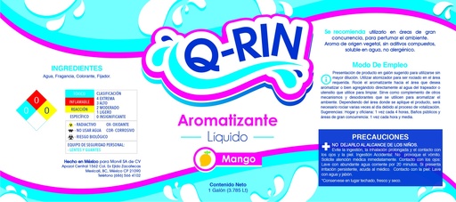 [40453] Aromatizante Q-Rin Liquido Base Agua Mango 3.785 L