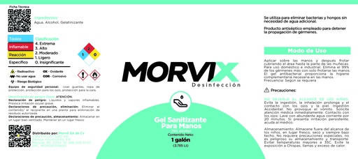 [48570] Gel Antibacterial 70% Alcohol 3.785 Lts C/Humectante Morvix