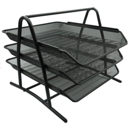 [12094] Papelera de Escritorio 3 Divisiones Tamaño Oficio Escalonada Malla Negro Nextep