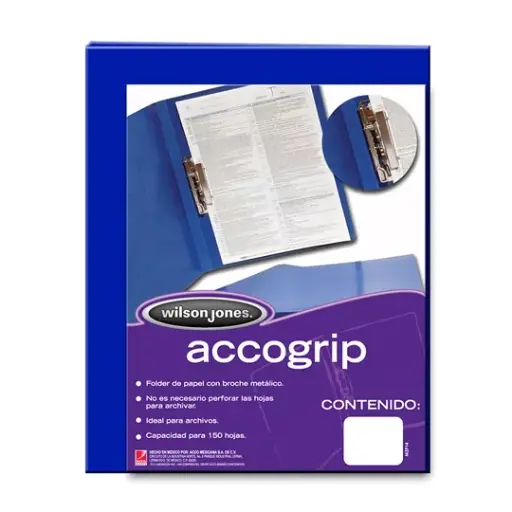 [11032] Folder Accogrip Tamaño Carta Azul Obscuro Broche Metal con Palanca Wilson Jones