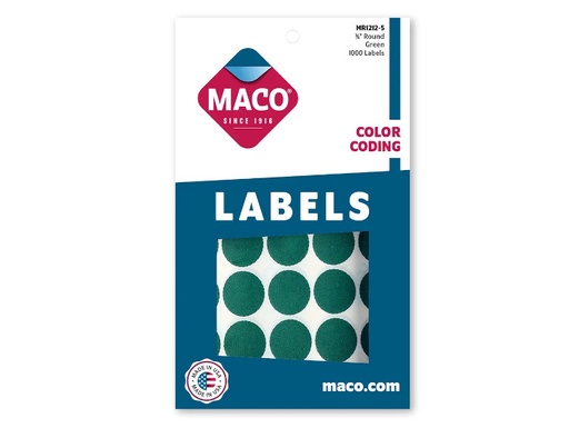 [11555] Etiqueta Redonda 3/4" Verde MMR1212-5 con 1000 Maco