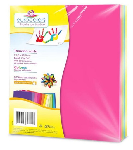 [80234] Papel Bond Tamaño Carta Arco Iris Vibrantes  Eurocolors con 100 Hojas 