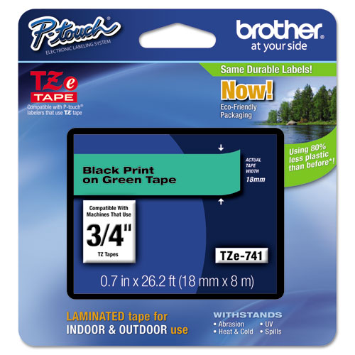 [28928] Cinta Etiquetadora Brother 3/4" Negro/Verde P-Touch TZE741 