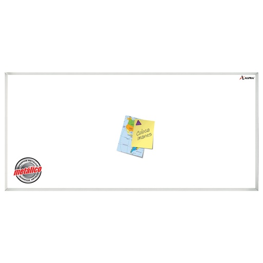 [12722] Pizarron Blanco Metalico 240 cm x 120 cm (96" x 48") Marco Aluminio Alfra