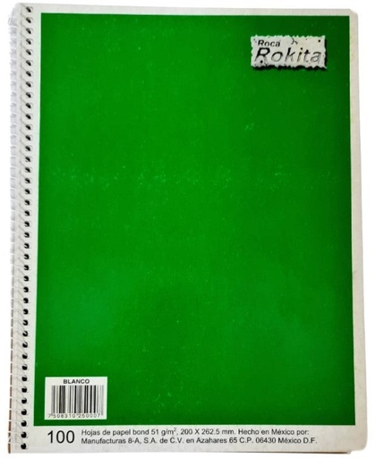 [12024] Cuaderno Espiral Profesional C7 Rokita con 100 Hojas