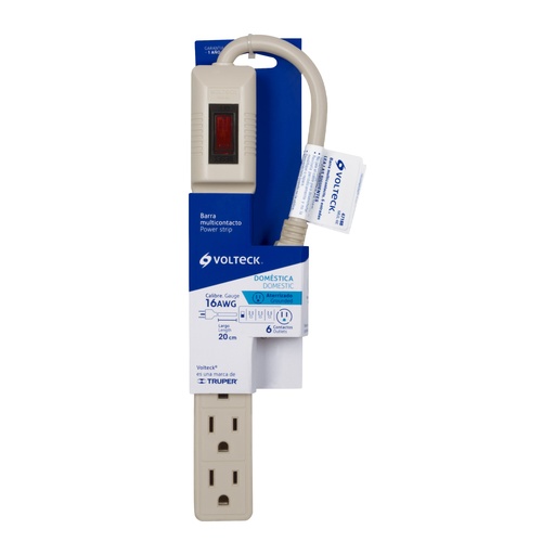 [30022] Regleta P/Conexion D/6 Tomas 20Cm Blanco Volteck