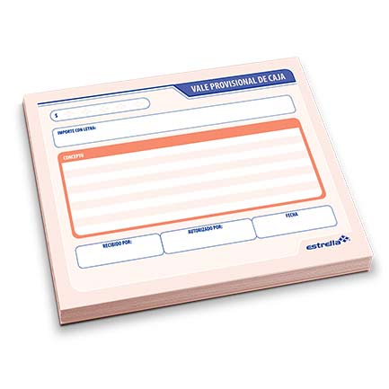 [10452] Block Vale Provisional de Caja 1/4 Carta con 50 Hojas Estrella