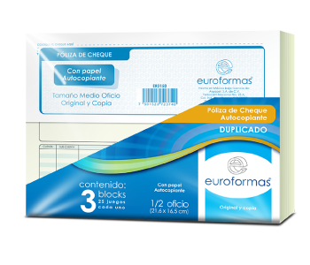 [10887] Block Poliza De Cheque 1/2 Oficio Duplicado Euroforma C/25*Hasta Agotar Existencias*