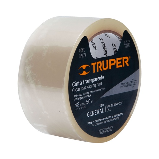 [110002] Cinta Adhesiva de Empaque Transparente 2" (48 mm) x 50 m Truper