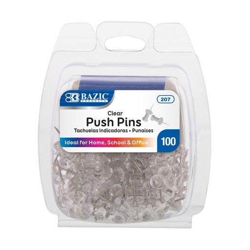 [12178] Chincheta Push Pin Transparente con 100 Bazic