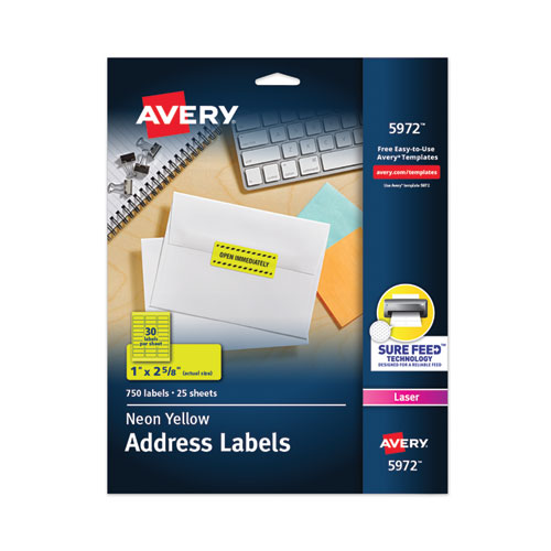 [10136] Etiqueta 1" x 2-5/8" Laser Amarillo Neon Avery con 750