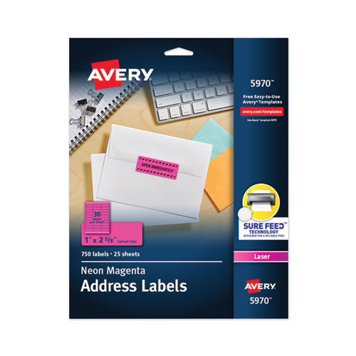 [12690] Etiqueta 1" x 2-5/8" Laser Magenta Neon Avery con 750 