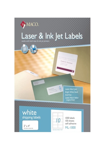 [11372] Etiqueta 2" X 4" Blanco Maco ML-1000 con 1000
