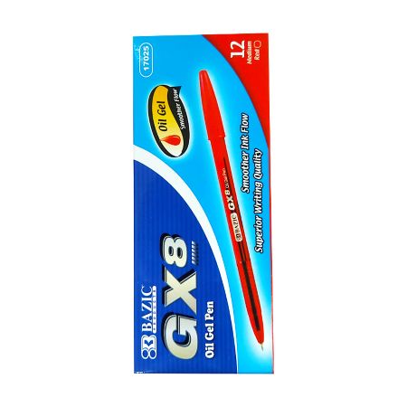 [13329] Pluma Bazic Gx-8  Punta Mediana 1.0 mm Gel de Aceite Rojo con 12