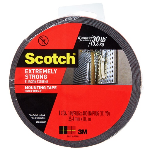 [12124] Cinta Adhesiva Doble Lado Extrema Resistencia Rojo 1" x 1 yd (10 m) Scotch