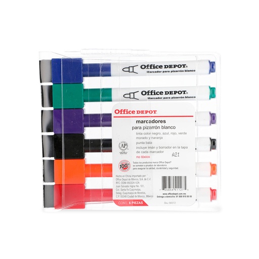 [10312] Marcador Para Pizarron Office Depot Punta Fino KIT Surtido C/6     