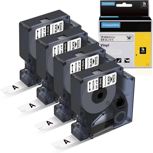 [29373] Cinta Etiquetadora Label Kingdom A18445 Repuesto Para Dymo  3/4" x 18ft Negro/Blanco C/4