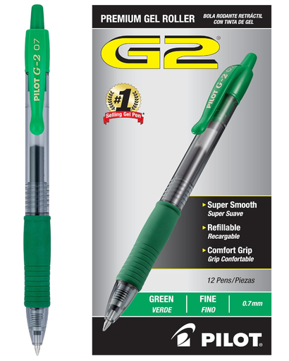 [16028] Pluma Pilot G2 Punta Fina 0.7mm Verde C/12