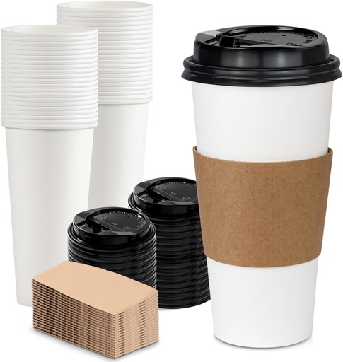 [50448] Set Vaso para Cafe de 24 Oz. con Manga y Tapa con 50