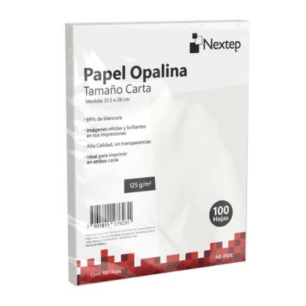 [80195] Papel Opalina Blanca Tamaño Carta 125 g Nextep con 100  