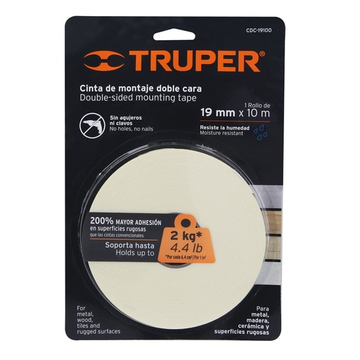 [92346] Cinta Adhesiva Doble Lado 3/4" x 10.9yd (19mm x 10m) Truper 