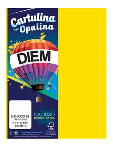 [81173] Papel Cartulina Opalina Canario 176 g Tamaño Carta con 50 Hojas
