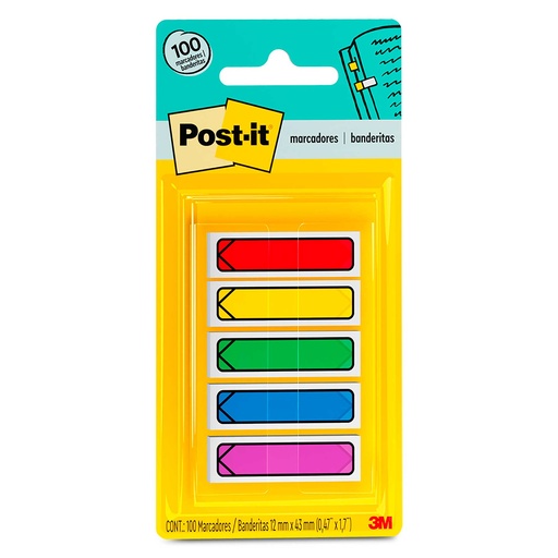 [15955] Banderitas Mini Tipo Flecha Post-It #684-ARR1 Adhesivas con 5 Colores de 20 por Color Paquete con 100  