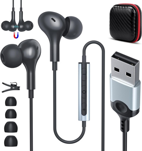 [32422] Audifonos Alambricos USB A Para Computadora con Microfono Negro